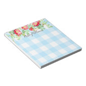 Bloc-note Rose Rouge Floral Plaid Bleu Buffalo Script Monogr (Incliné)