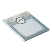 Bloc-note Roses bleus et crèmes avec le monogramme (Incliné)