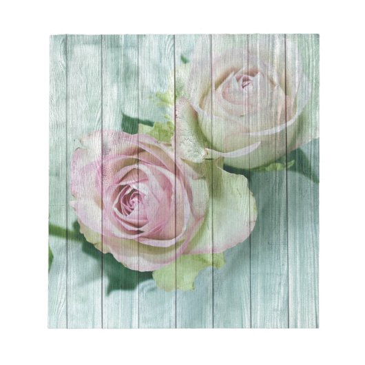 Bloc-note Roses Chic Rose Shabby Sur Bois Bleu (Devant)