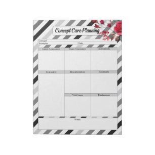 Bloc-note Roses en bandes _ Planification des soins conceptu