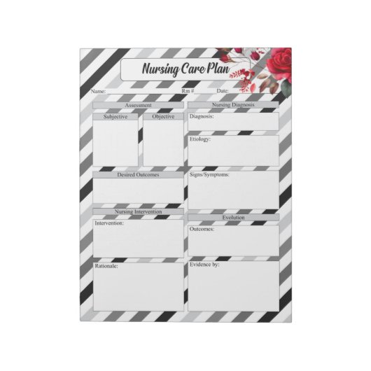 Bloc-note Roses en bandes _ Régime de soins infirmiers (Tourné)