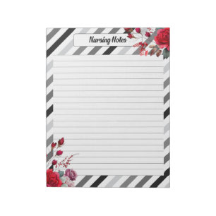 Bloc-note Roses en rayures_ Notes de soins infirmiers