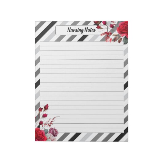 Bloc-note Roses en rayures_ Notes de soins infirmiers (Tourné)