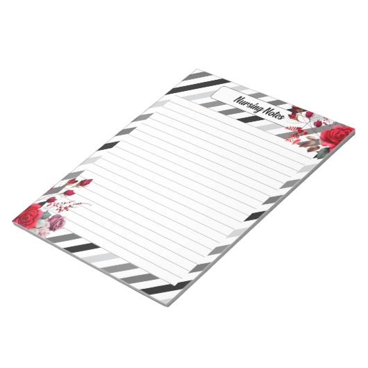 Bloc-note Roses en rayures_ Notes de soins infirmiers (Incliné)