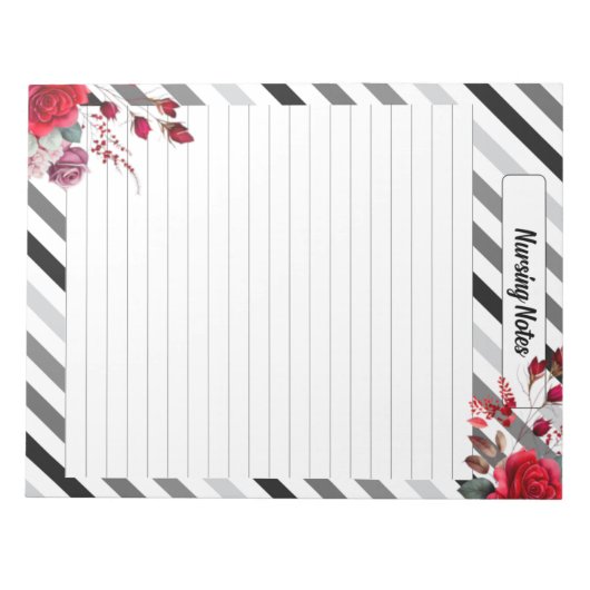 Bloc-note Roses en rayures_ Notes de soins infirmiers (Devant)