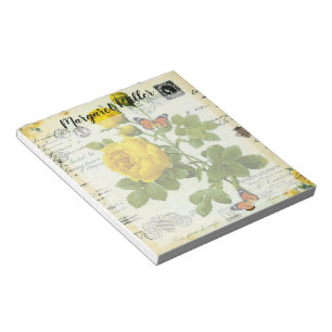 Bloc-note Roses et papillons jaunes personnalisés