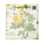 Bloc-note Roses et papillons jaunes personnalisés (Devant)