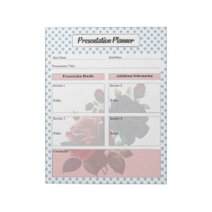 Bloc-note Roses rose et bleu Planificateur de présentation