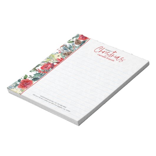 Bloc-note Roses rouges de Noël et feuillage d'hiver (Tourné)