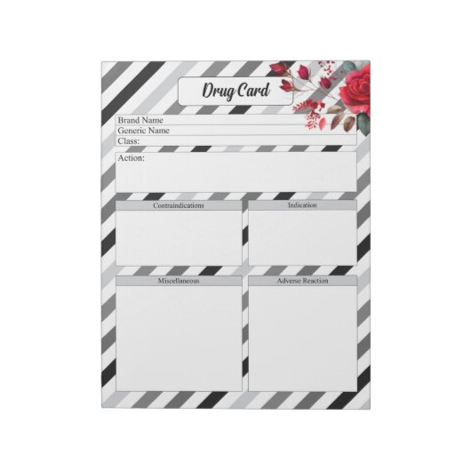 Bloc-note Roses sur bandes _Carte de médicaments (Tourné)