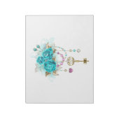 Bloc-note Roses turquoise avec touches (Tourné)