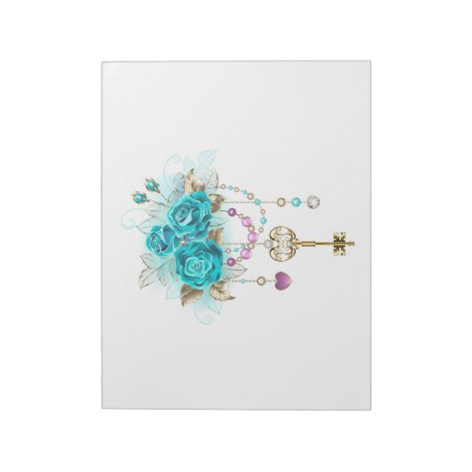 Bloc-note Roses turquoise avec touches (Tourné)