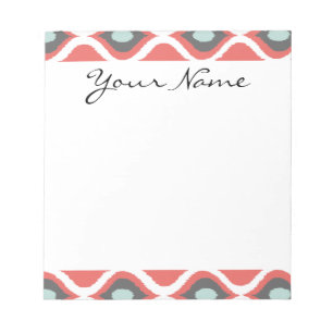 Bloc-note Rouge bleu gris géométrique Ikat Tribal Imprimer