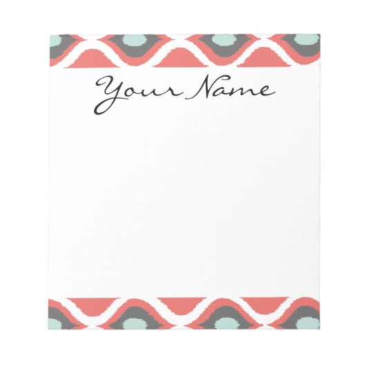 Bloc-note Rouge bleu gris géométrique Ikat Tribal Imprimer M (Devant)