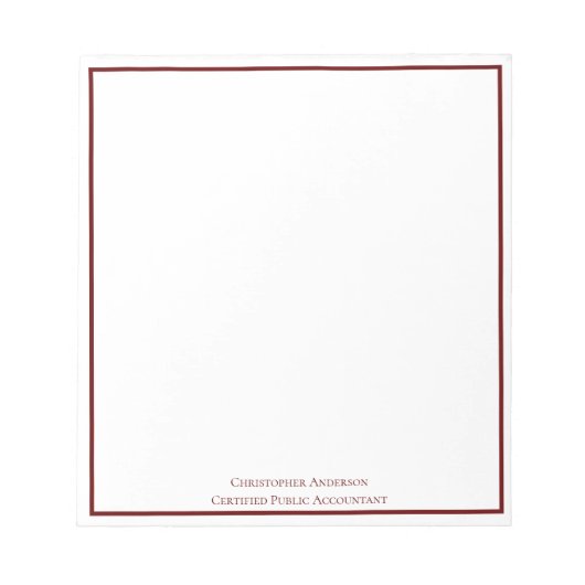 Bloc-note Rouge foncé blanc Professionnel Personnalisé (Devant)