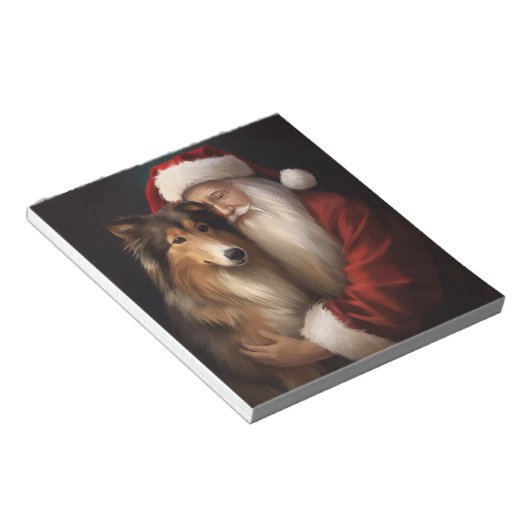 Bloc-note Rough Collie Avec Noël Festif Du Père Noël (Incliné)