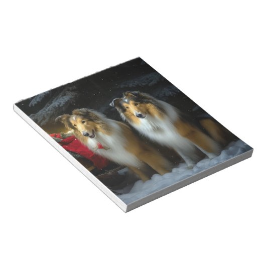 Bloc-note Rough Collie Snowy Sleigh Décor de Noël (Incliné)
