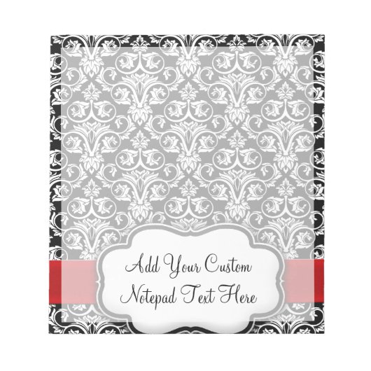 Bloc-note Ruban rouge noir/blanc Damas (Devant)