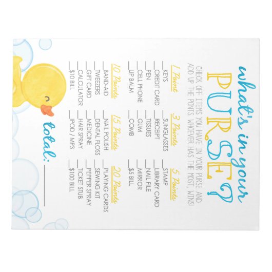 Bloc-note Rubber Duck What's In Your Purse Shower Game (Devant)