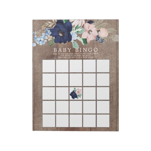 Bloc-note Russe Navy Blue & Blush Baby shower Jeu de Bingo (Tourné)