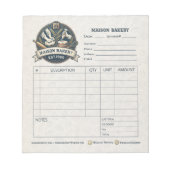 Bloc-note Rustic Bakery Shop Invoice Sale Order Form Receipt (Devant)