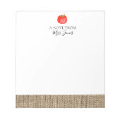 Bloc-note Rustic burlap apple teachers gift notepad (Devant)