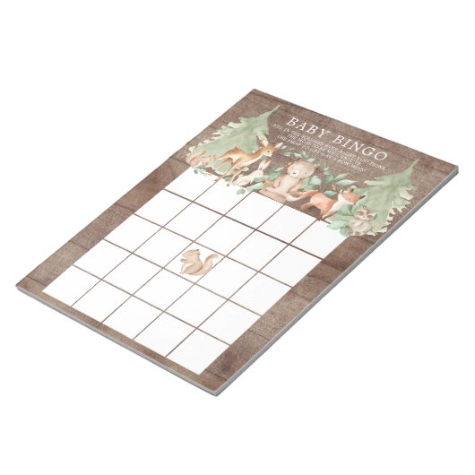 Bloc-note Rustic Forest Animaux Baby shower Bingo Jeu (Incliné)