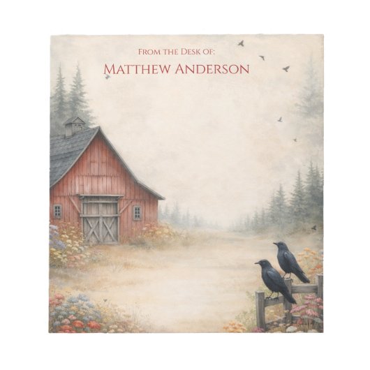 Bloc-note Rustic Red Barn and Crows Farm Scene | (Devant)