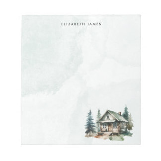 Bloc-note Rustic Watercolor Cabine Green Forest Personnalisé