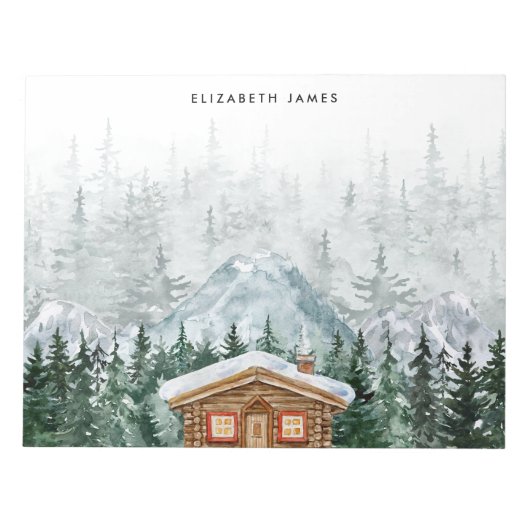 Bloc-note Rustic Watercolor Cabine Green Forest Personnalisé (Devant)