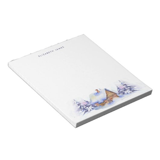 Bloc-note Rustique Aquarelle Cabine Forêt Bleue Personnalisé (Incliné)