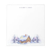 Bloc-note Rustique Aquarelle Cabine Forêt Bleue Personnalisé (Devant)