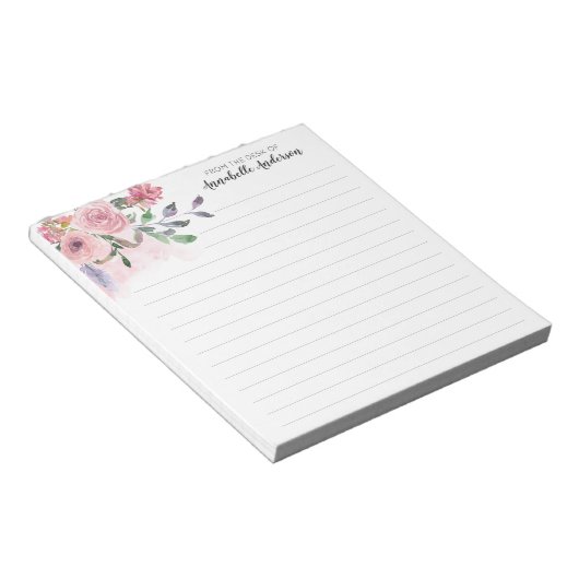 Bloc-note Rustique Blush Pastel rose Floral Aquarelle Script (Incliné)