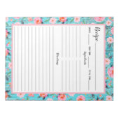 Bloc-note Rustique rose Floral Aqua Wood Recette (Devant)