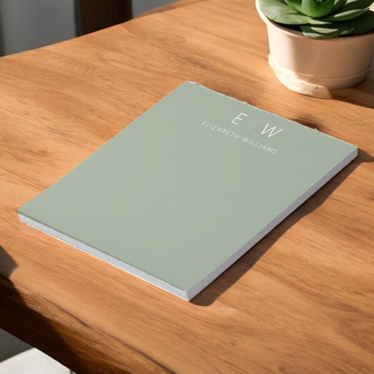 Bloc-note Sage Green Moderne Minimaliste Nom Monogramme