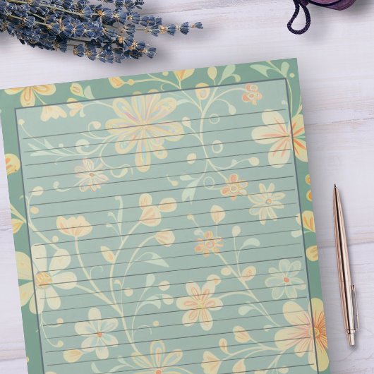 Bloc-note Sage Green Retro Design floral du milieu du siècle