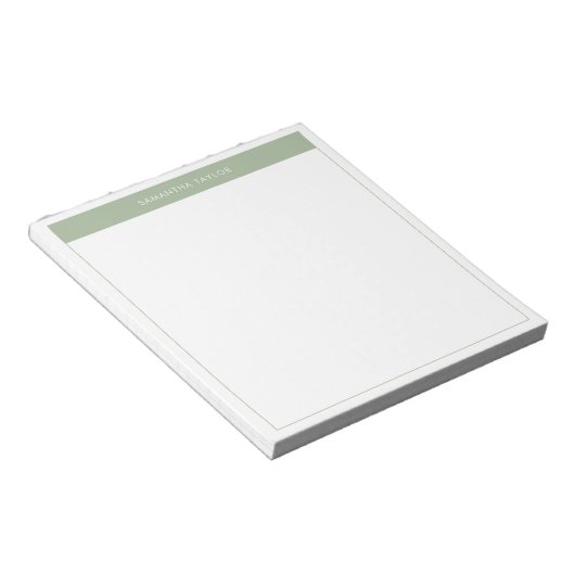 Bloc-note Sage moderne élégant Vert Simple Nom de la bordure (Incliné)