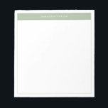 Bloc-note Sage moderne élégant Vert Simple Nom de la bordure<br><div class="desc">Bloc-notes minimaliste moderne avec nom. Ce design simple porte votre nom en haut,  encadré d'un bloc de couleur vert sage et élégant et d'un cadre délicat.</div>