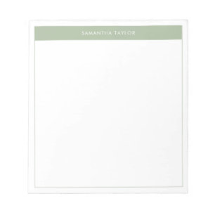 Bloc-note Sage moderne élégant Vert Simple Nom de la bordure