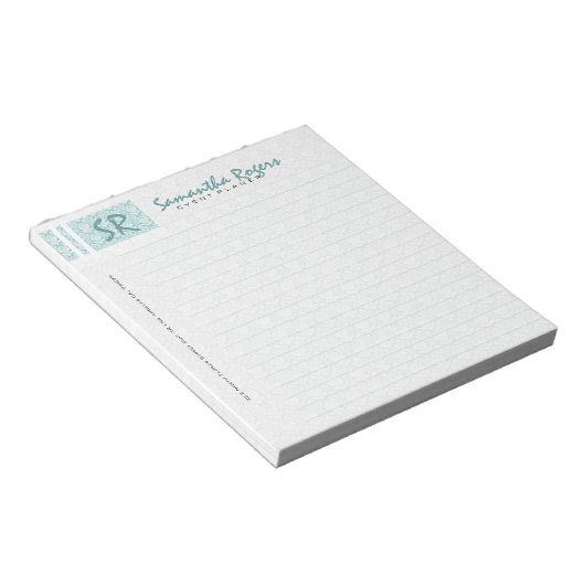 Bloc-note Sage monogramme vert et blanc Damas (Incliné)
