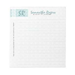 Bloc-note Sage monogramme vert et blanc Damas