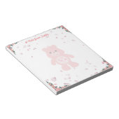 Bloc-note Saint-Valentin mignonne ours en peluche rose (Incliné)