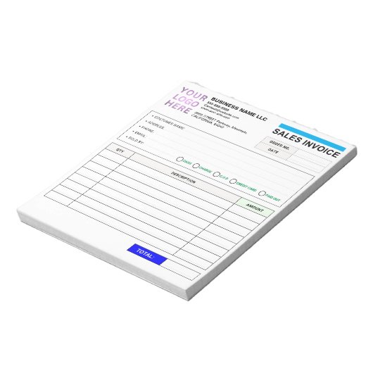 Bloc-note Sales Invoice Booklet (Name & Logo) Personalized  (Tourné)