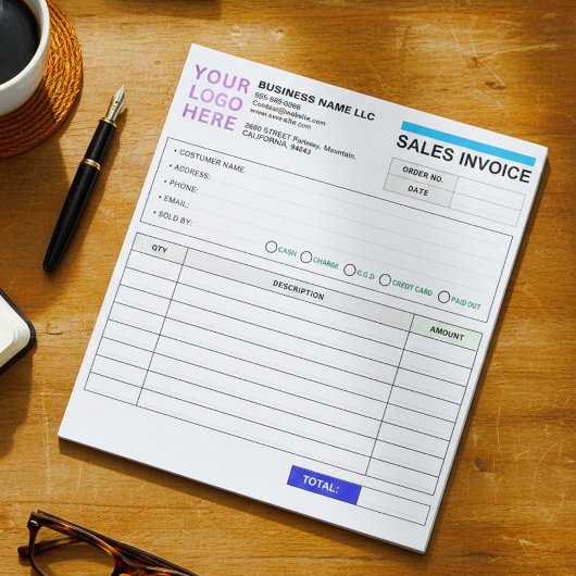Bloc-note Sales Invoice Booklet (Name & Logo) Personalized 