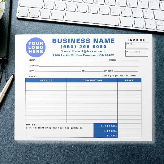 Bloc-note Sales Invoice Form Custom Printed with Your Info
