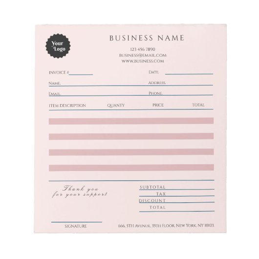 Bloc-note Salon de beauté de maquillage Rose Gold facture ve (Devant)