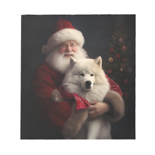 Bloc-note Samoyède avec le Père Noël Noël Festif (Devant)