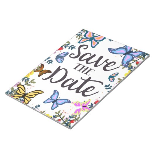 Bloc-note Sauvegarder la Date Papillons Vintage. (Incliné)