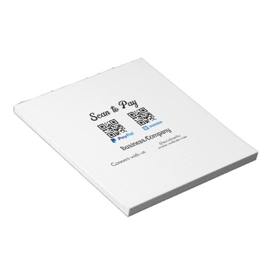 Bloc-note Scanner pour payer le code q r paypal venmo ajoute (Incliné)