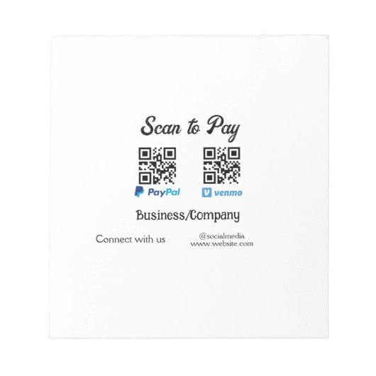 Bloc-note Scanner pour payer le code q r paypal venmo ajoute (Devant)